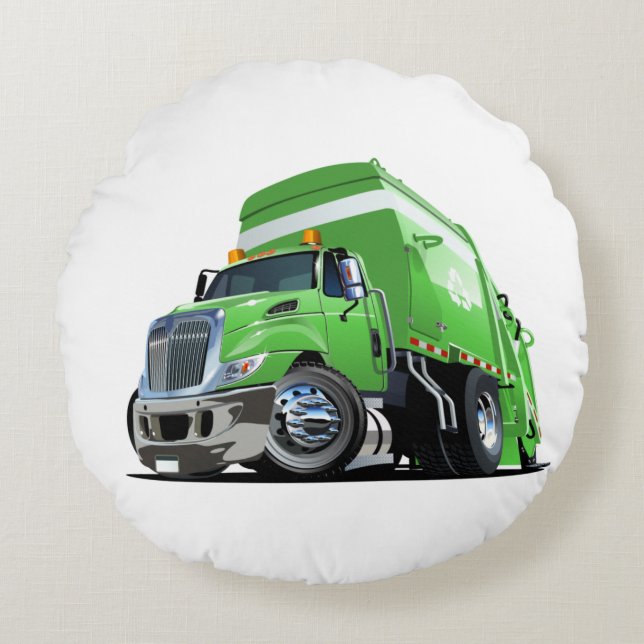 Cartoon garbage truck round pillow (Front)