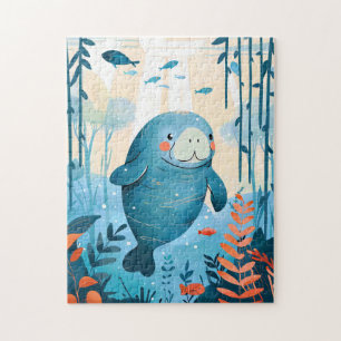 Cartoon Gentle Manatee in Ocean Jigsaw Puzzle