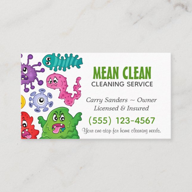 Cartoon Germ Design House Cleaning Service Business Card (Front)