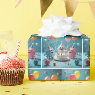 Cartoon Germs Celebrating a Birthday Wrapping Paper