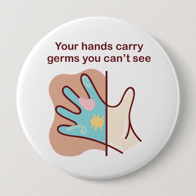 Cartoon Germy Hands Need Washing 4 Inch Round Button (Front)