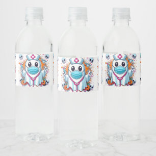 Cartoon Ghost Nurse with Syringes: Vibrant Hallowe Water Bottle Label
