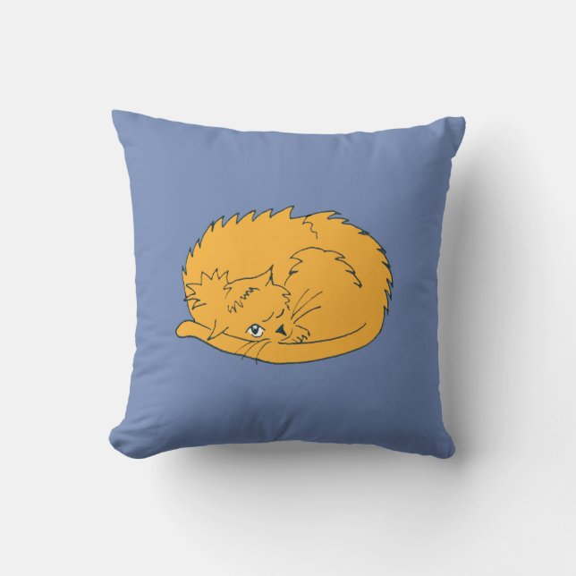 Cartoon Ginger Cat curled up Throw Pillow (Front)