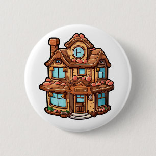 Cartoon gingerbread house 2 inch round button