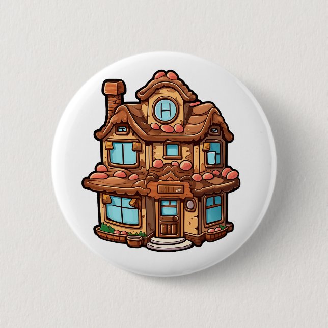 Cartoon gingerbread house 2 inch round button (Front)