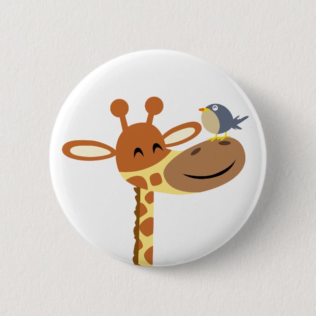 Cartoon Giraffe and Friend button badge (Front)