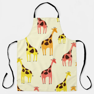 Cartoon Giraffe: Colourful Vintage Pattern. Apron