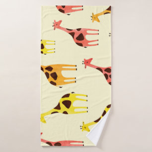 Cartoon Giraffe: Colourful Vintage Pattern. Bath Towel