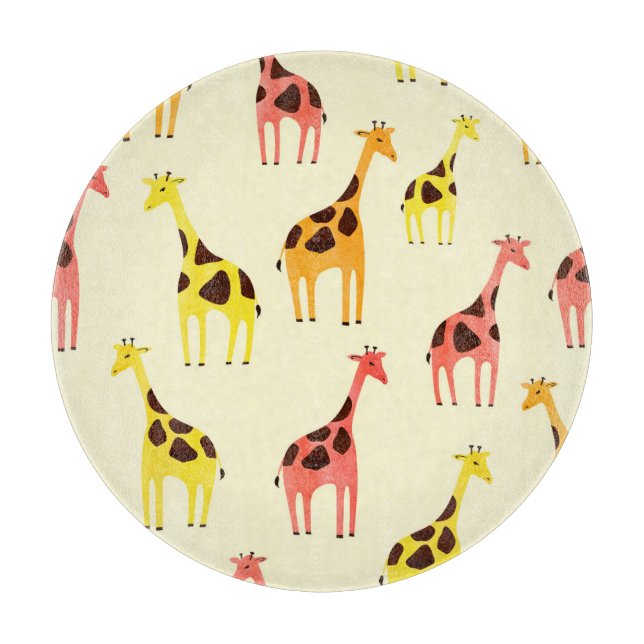 Cartoon Giraffe: Colourful Vintage Pattern. Cutting Board (Front)