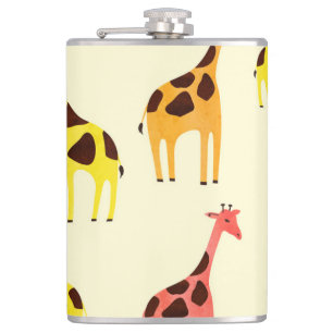 Cartoon Giraffe: Colourful Vintage Pattern. Hip Flask