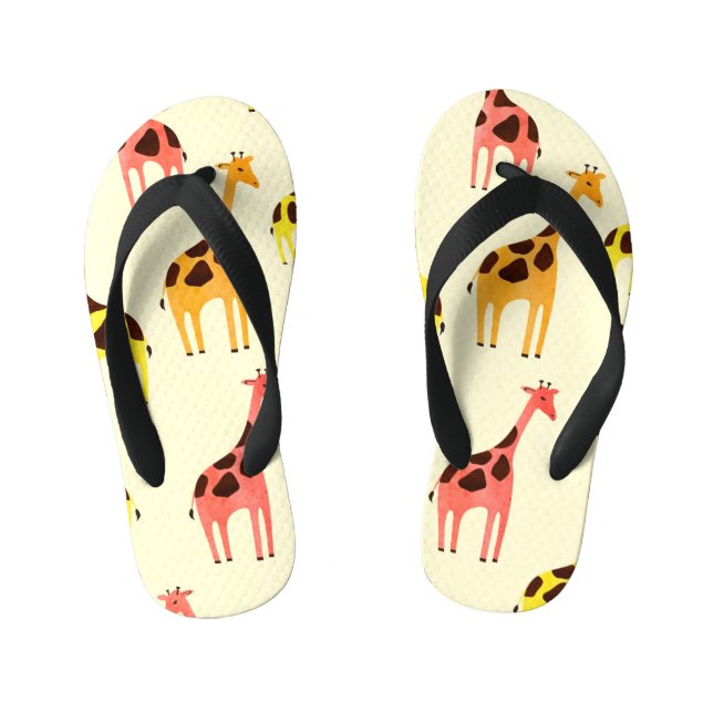 Cartoon Giraffe: Colourful Vintage Pattern. Kid's Flip Flops (Footbed)