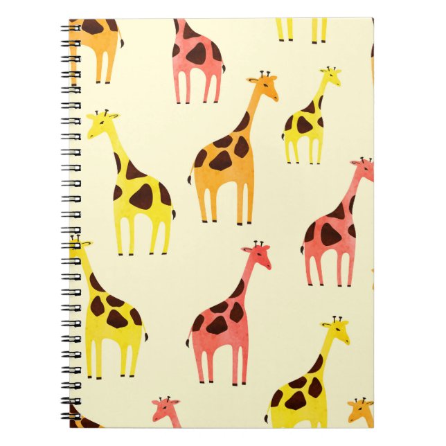 Cartoon Giraffe: Colourful Vintage Pattern. Notebook (Front)