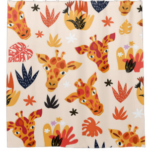 Cartoon Giraffe: Floral Savanna Pattern