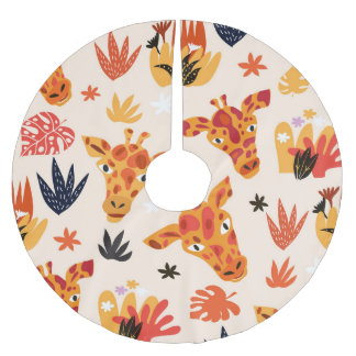 Cartoon Giraffe: Floral Savanna Pattern Brushed Polyester Tree Skirt