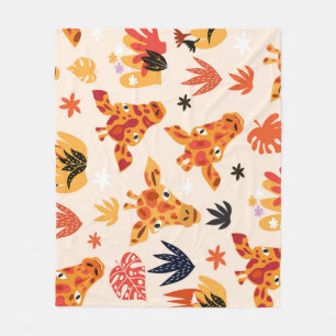 Cartoon Giraffe: Floral Savanna Pattern Fleece Blanket