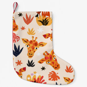 Cartoon Giraffe: Floral Savanna Pattern Small Christmas Stocking