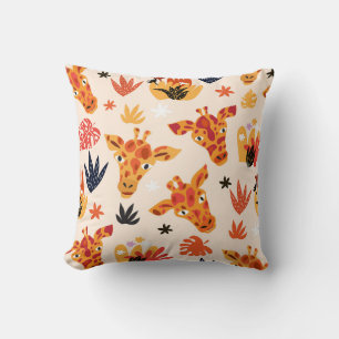 Cartoon Giraffe: Floral Savanna Pattern Throw Pillow