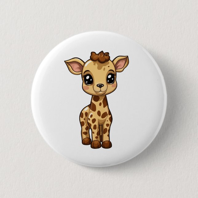 Cartoon giraffe illustration 2 inch round button (Front)