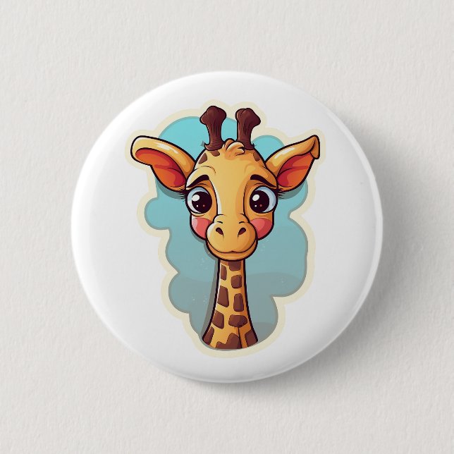 Cartoon giraffe illustration 2 inch round button (Front)