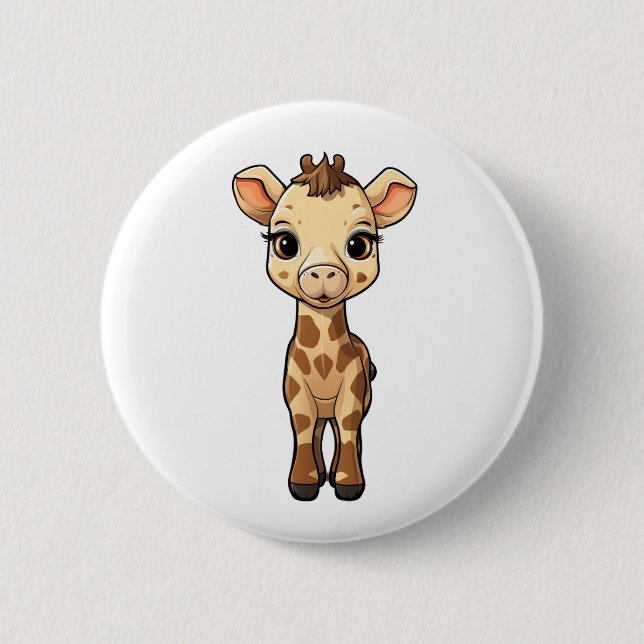 Cartoon giraffe illustration 2 inch round button (Front)
