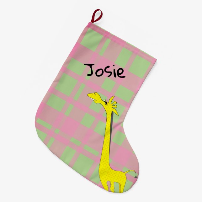 Cartoon Giraffe Large Christmas Stocking (Front (Hanging))