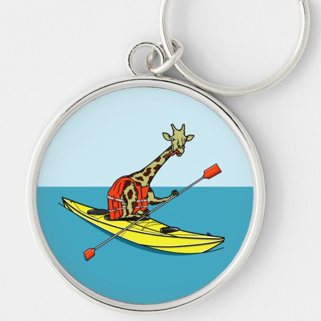 Cartoon giraffe sea kayaking keychain (Front)