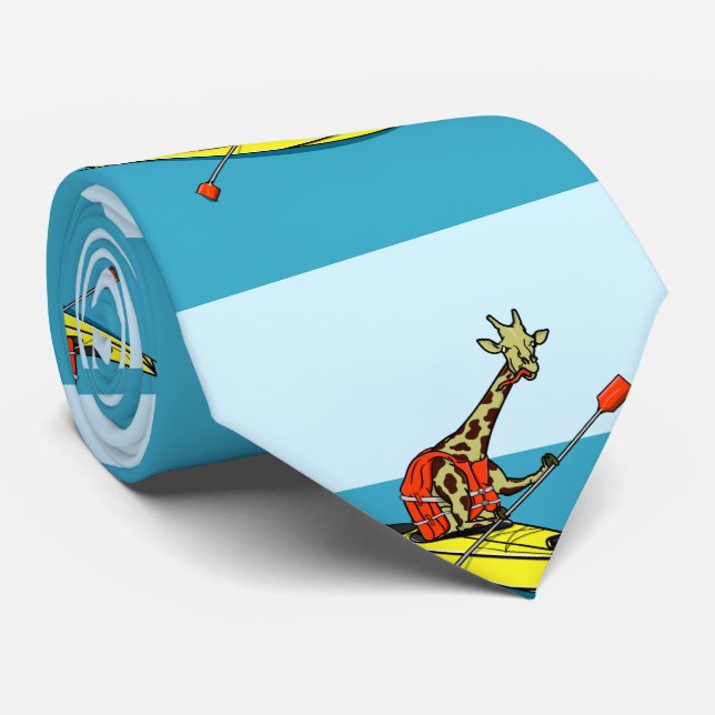 Cartoon giraffe sea kayaking tie (Rolled)