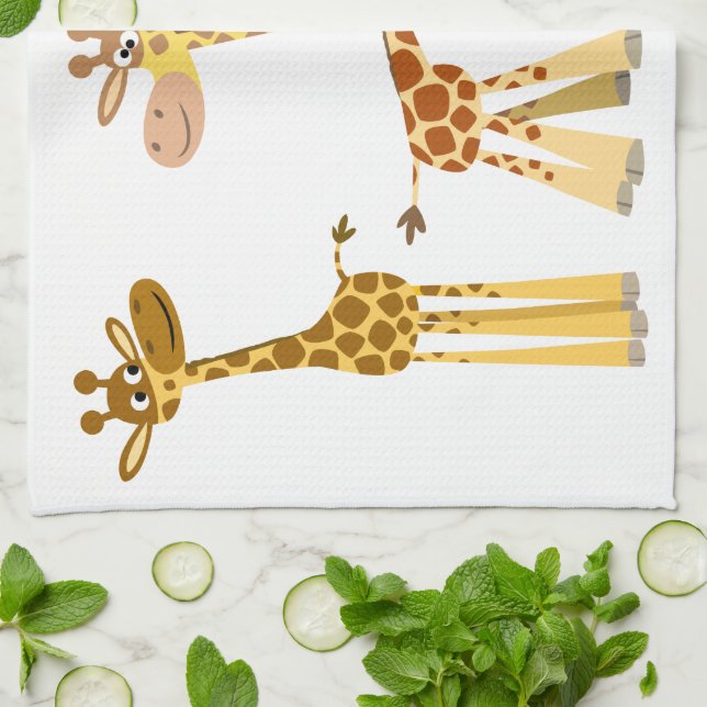 Cartoon Giraffes: The Herd Kitchen Towel (Folded)