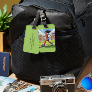 Cartoon Girl Playing Soccer Football Personalize Luggage Tag
