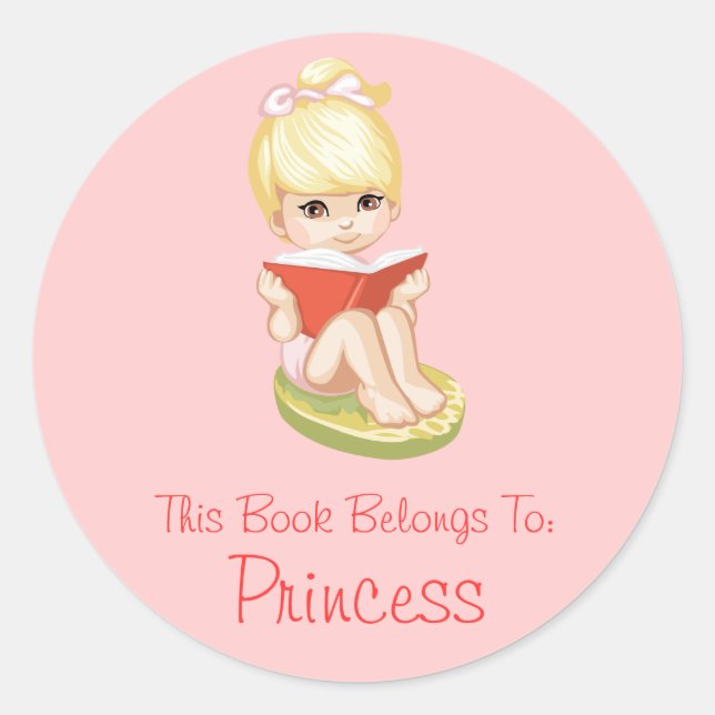 Cartoon Girl Reading Book Label (Front)