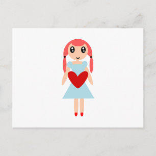 Cartoon Girl with Heart Postcard