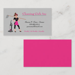 Cartoon Girl With Mop House Cleaning Service Business Card