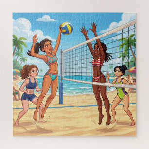 Cartoon Girls Playing Beach Volleyball Jigsaw Puzzle