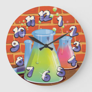 Cartoon Glass Science equipment on a bench Large Clock