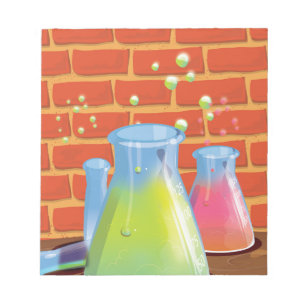 Cartoon Glass Science equipment on a bench Notepad