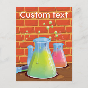 Cartoon Glass Science equipment on a bench Postcard
