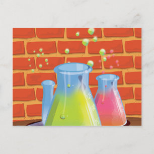 Cartoon Glass Science equipment on a bench Postcard