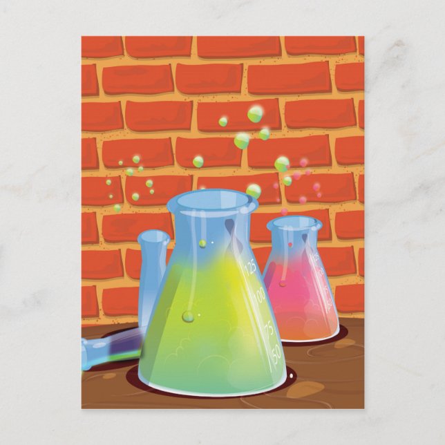 Cartoon Glass Science equipment on a bench Postcard (Front)