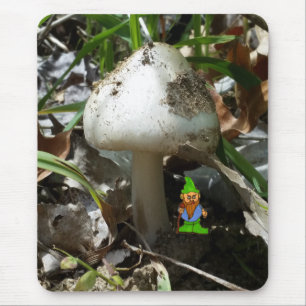 Cartoon Gnome under a Mushroom Mouse Pad