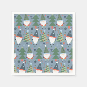 Cartoon Gnomes and Holiday Trees Napkin