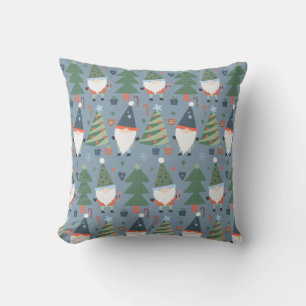 Cartoon Gnomes and Holiday Trees Throw Pillow