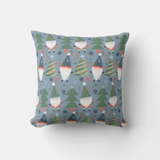 Cartoon Gnomes and Holiday Trees    Throw Pillow (Front)