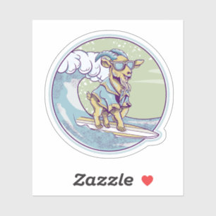 Cartoon goat on a surfboard