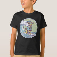 Cartoon goat on a surfboard