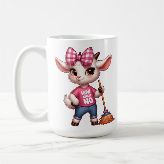 Cartoon Goat With Bow and Broom  Coffee Mug (Left)
