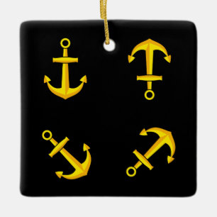 Cartoon Golden Boat Anchor Set Ceramic Ornament