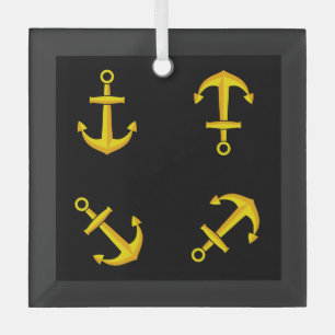 Cartoon Golden Boat Anchor Set Glass Ornament