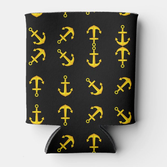 Cartoon Golden Boat Anchor Set Pattern Can Cooler (Front)