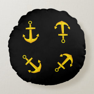 Cartoon Golden Boat Anchor Set Round Pillow