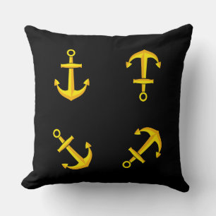 Cartoon Golden Boat Anchor Set Throw Pillow